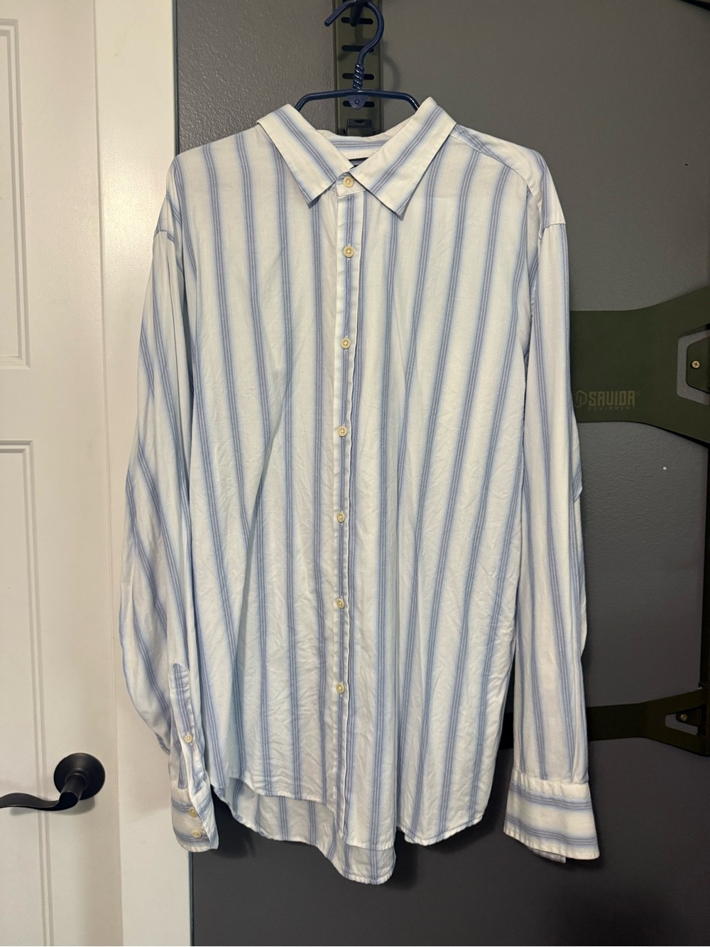 Express Men’s White Shirt with Light Blue Stripes